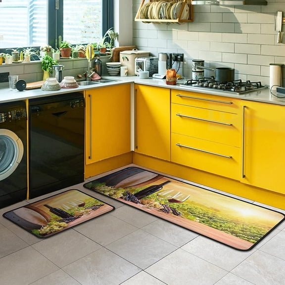 2Pcs Wine Kitchen Mats for Floor Nonslip 2 Pieces Kitchen Rugs for Entryway Non Slip Waterproof Standing Kitchen Runner Mats 17\u201dx24\u201d+17\u201dx48\u201d