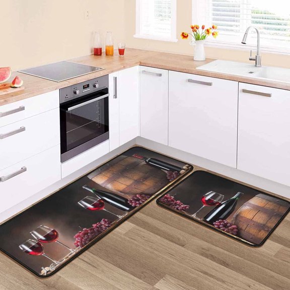 2Pcs Wine Kitchen Mats Set for Home Farmhouse Non Slip Washable Waterproof Standing Kitchen Runner Mats 17\u201dx24\u201d+17\u201dx48\u201d
