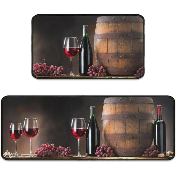 2Pcs Wine Kitchen Rugs Set of 2 Floor Mats for Cooking Non Slip Waterproof Standing Kitchen Runner Mats 17\u201dx30\u201d+17\u201dx47\u201d