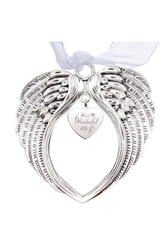 2Pcs Wing Memorial Christmas Ornament Angel Wing Gifts Heart Tree Hanging Pendants for Christmas Thanksgiving Gift Decorations Home Party With Silk Ribbon-It's A Wonderful Life