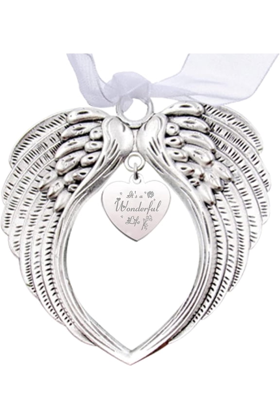 2Pcs Wing Memorial Christmas Ornament Angel Wing Memorial Gifts Heart Tree Hanging Pendants for Christmas Thanksgiving Gift Decorations Home Party with Silk Ribbon-It's A Wonderful Life