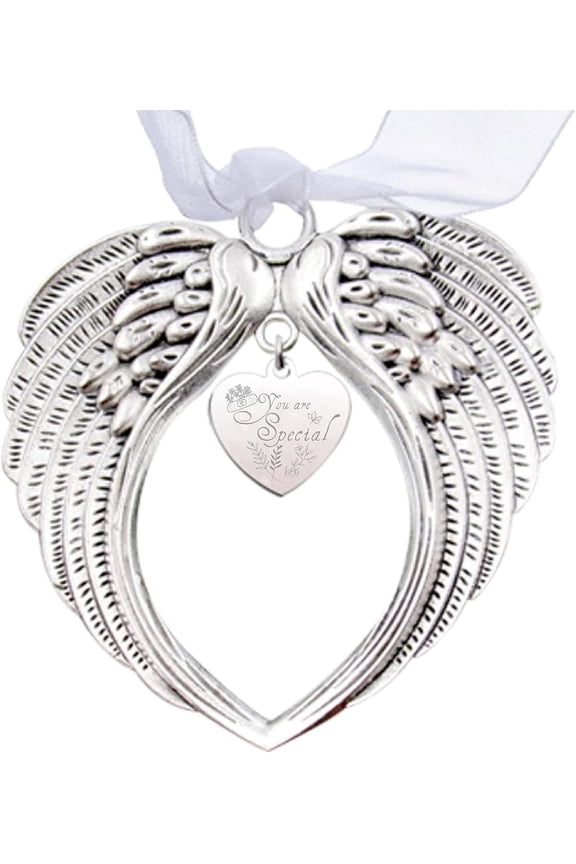 2Pcs Wing Memorial Christmas Ornament Angel Wing Memorial Gifts Heart Tree Hanging Pendants Inspired Decorations for Christmas Thanksgiving Gift Home Party with Silk Ribbon-You are Special