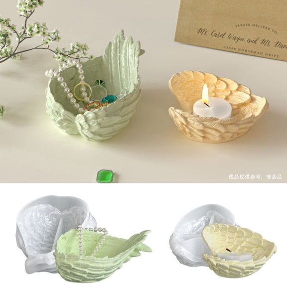 2Pcs Wing Shape Storage Container Silicone Mold Set - 3D Feather Candle Vessel, Jewelry Holder, Trinket Jar, Planter Pot Molds for Epoxy Resin Concrete Casting Art Craft Decor