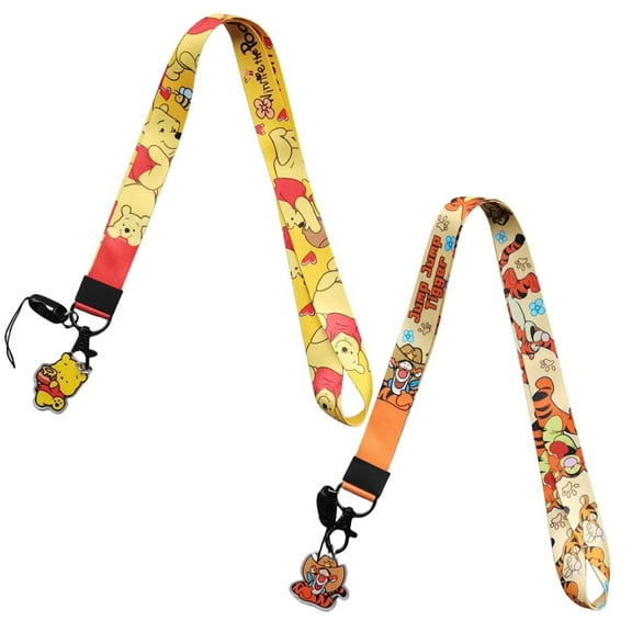 2Pcs Winnie the Pooh Cartoon Badge Keychain Lanyard ,ID Badge Holder, Cell Phone and Charms Neck Strap.
