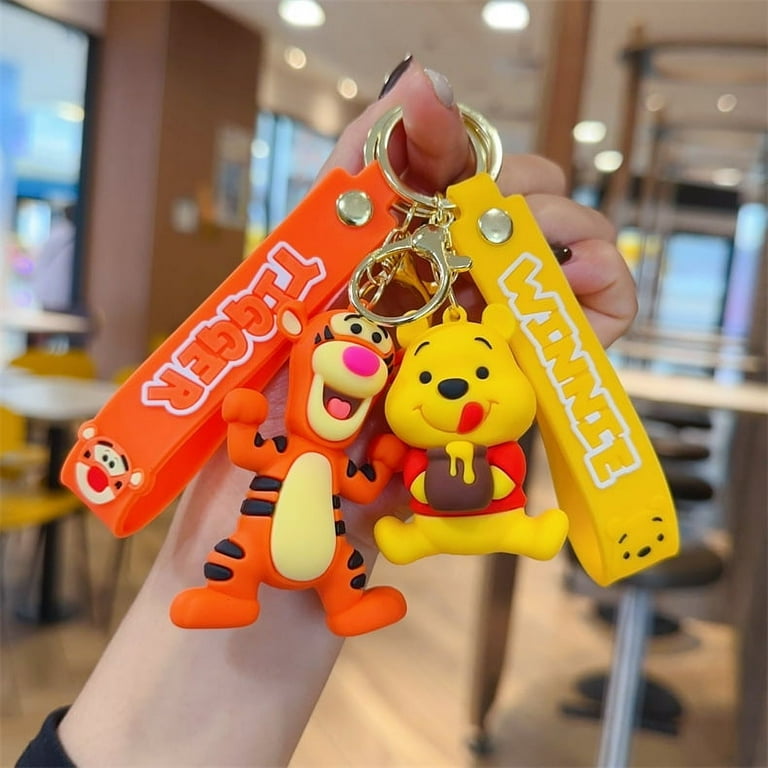 2Pcs Winnie the pooh Theme 3D Silicone Charm， Cartoon Keychain