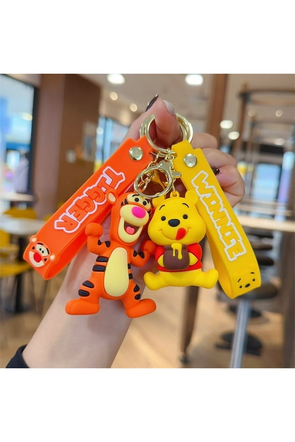 2Pcs Winnie the pooh Theme 3D Silicone Charm Cartoon Keychain Bag Pendant Accessories.