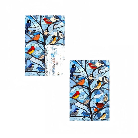 2Pcs Winter Cardinal Birds Garden Flag For Outside Double Sided Stained Glass Colorful Birds On Tree Flag Burlap House Flags Large Outdoor Yard Flag 100X70Cm