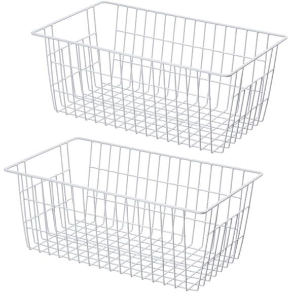 2Pcs Wire Storage Baskets,Metal Storage Basket for Organizing,White Wire Storage Freezer Baskets for Closet,Bedroom,Bathroom,Office