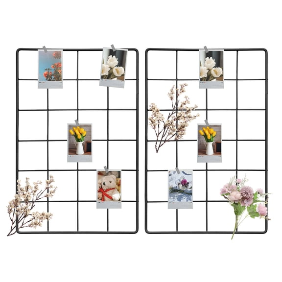 Uxcell 2 Pcs Wire Wall Grid Panel 12" x 8" Metal Photo Hanging Display Grid Shelf with Hook for Art Display Frame Black