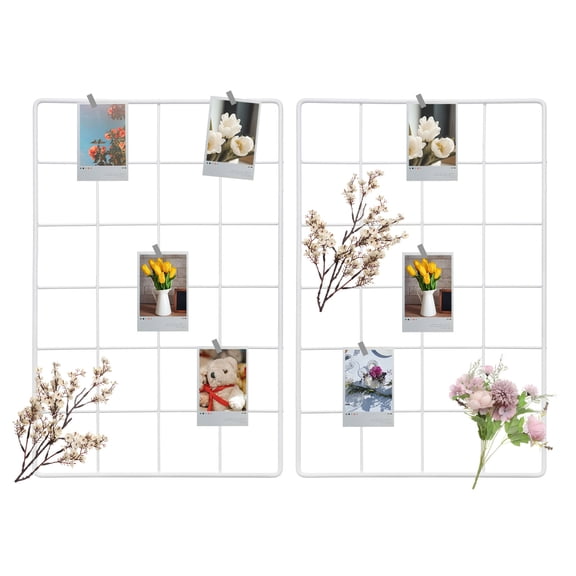 Uxcell 2 Pcs Wire Wall Grid Panel 12" x 8" Metal Photo Hanging Display Grid Shelf with Hook for Art Display Frame White