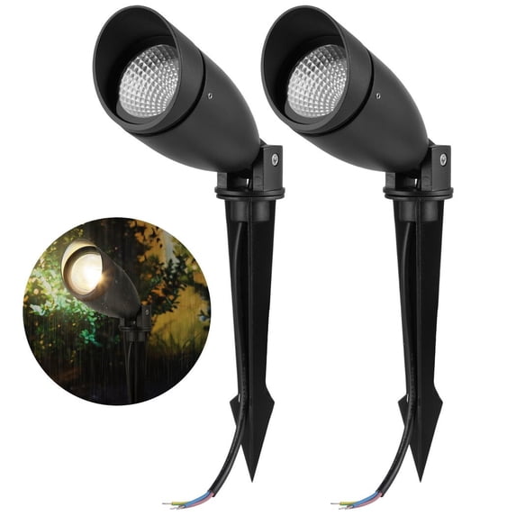 2Pcs Wired LED Spotlight, In-ground Landscape Light, Waterproof Garden Spotlight, Outdoor Flood Light with Spike, Metal LED Security Light for Yards, Lawns, Parks