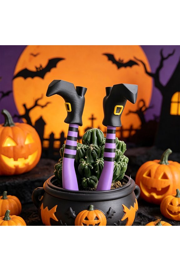 2Pcs Witch Leg Decor Picks, Funny Striped Shape and Hard Material, With Plug Rod for Flower Pot, Cake and Scene Embellishment