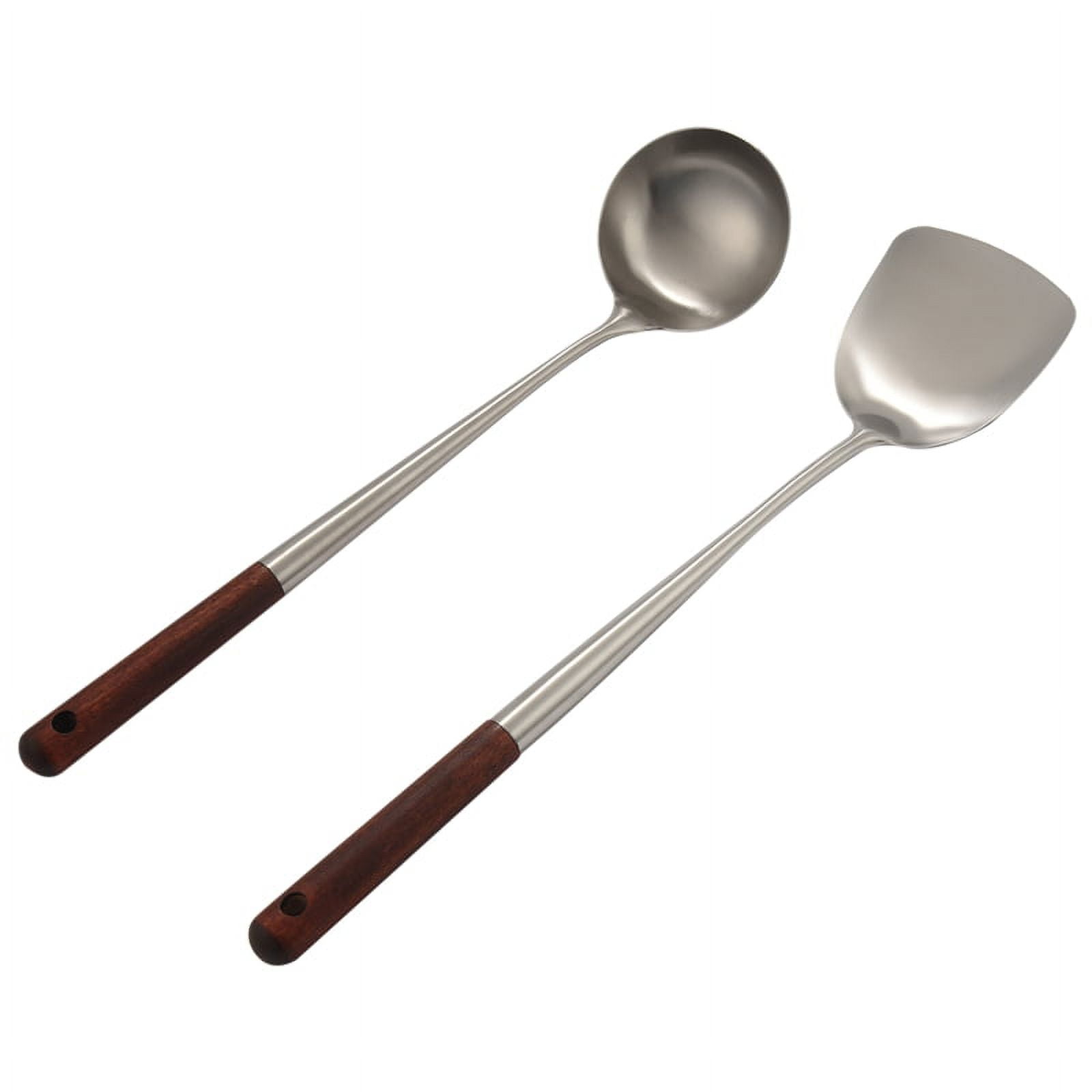 Marte wok spatula and ladle,skimmer slotted spoon set - asian wok cooking  tools - 304 stainless steel wide wok spatula - wok utensi