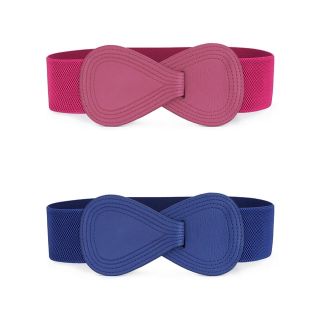 INSPIRE CHIC 2Pcs Women 8-Shaped Interlock Buckle Waistband Stretchy Elastic Belts