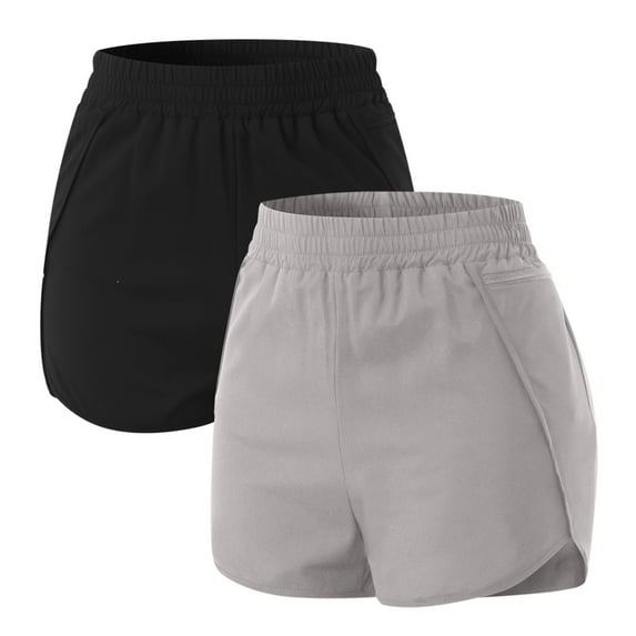 2Pcs Women Athletic Shorts Running Solid Color Workout Elastic Waist Pants Shorts Comfy Gym Activewear Lounge Shorts With Pockets