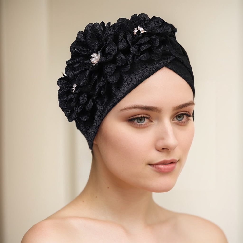 2Pcs Women Flower Turban Hats - Ruffle Pre Tied Headwrap Caps Chemo ...