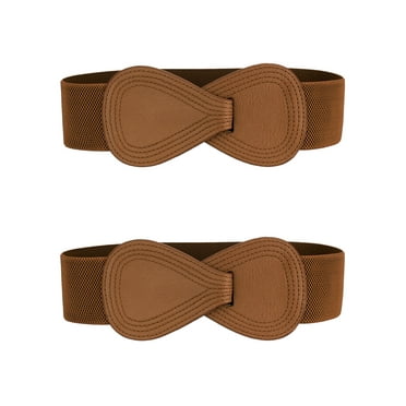 INSPIRE CHIC 2Pcs Women Interlock 8-shaped Buckle Elastic Faux Leather Stretch Waist Belts