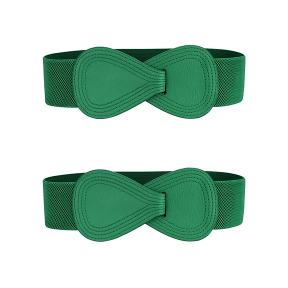 INSPIRE CHIC 2Pcs Interlock 8-shaped Buckle Elastic Faux Leather Stretch Waist Belt for Lady 27x2.36"(LxW) Green