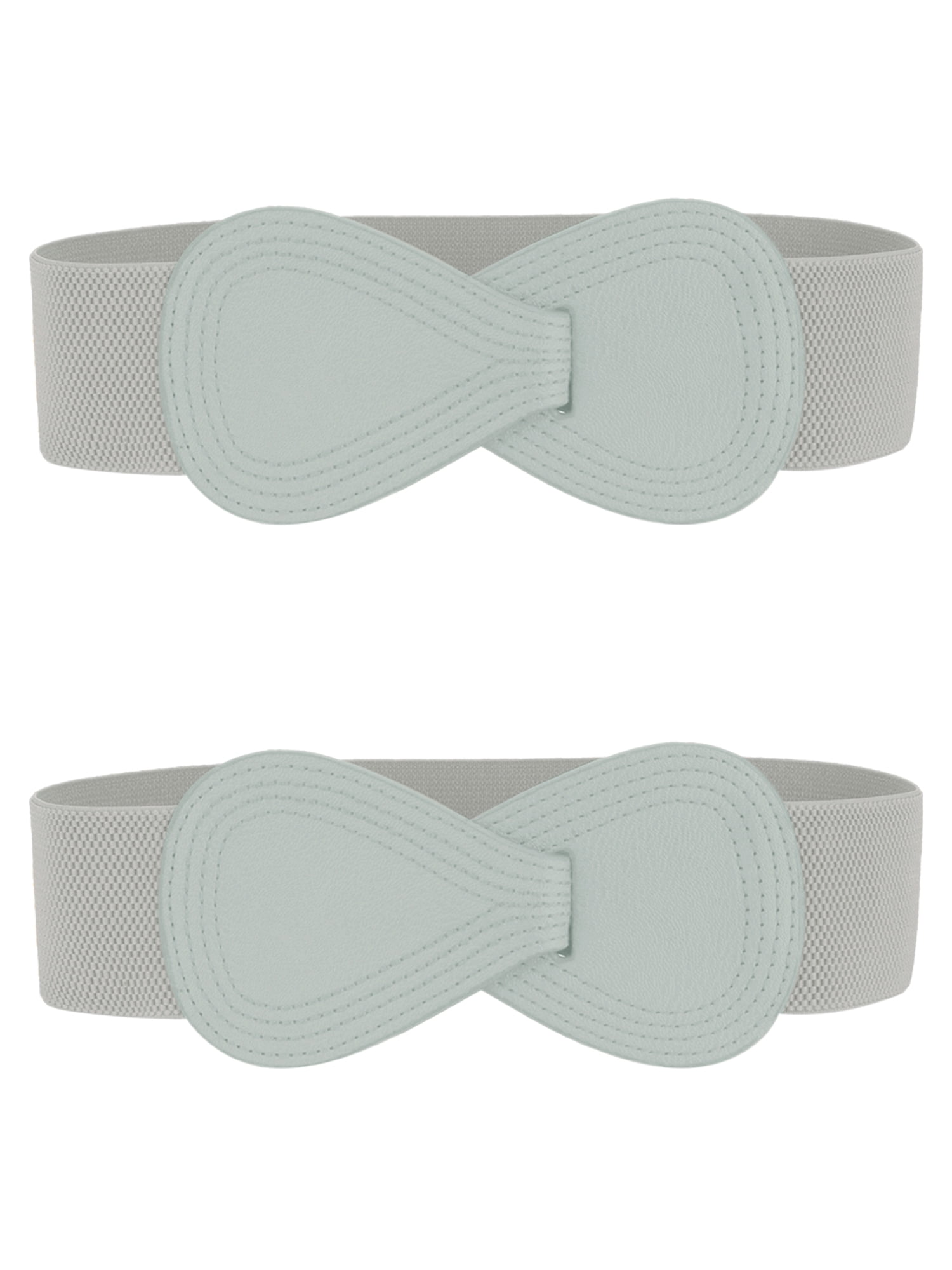 7737 2pcs Plus Size Interlock 8-shaped Buckle Elastic Faux Leather Stretch INSPIRE CHIC 2Pcs Interlock 8-shaped Buckle Elastic Faux  main image 2