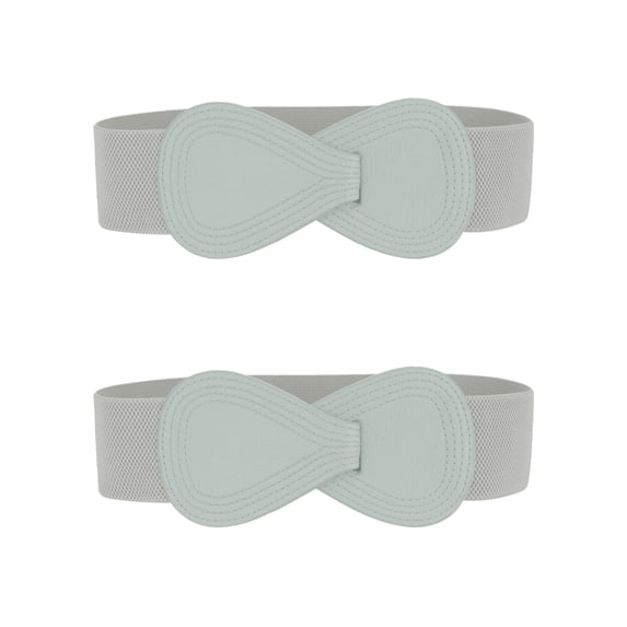 INSPIRE CHIC 2Pcs Interlock 8-shaped Buckle Elastic Faux Leather Stretch Waist Belt for Lady 39.4x2.36"(LxW) Gray