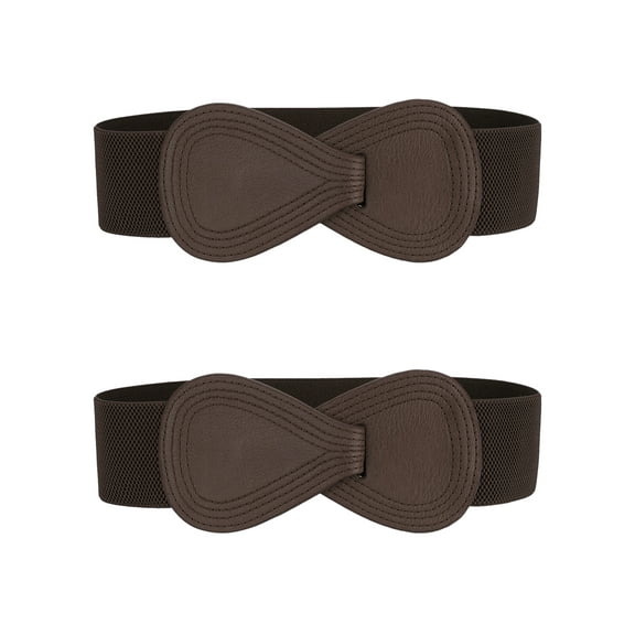 INSPIRE CHIC 2Pcs Interlock 8-shaped Buckle Elastic Faux Leather Stretch Waist Belt for Lady 33.5x2.36"(LxW) Brown