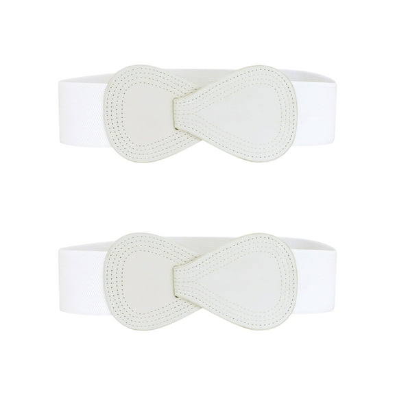 INSPIRE CHIC 2Pcs Interlock 8-shaped Buckle Elastic Faux Leather Stretch Waist Belt for Lady 33.5x2.36"(LxW) White