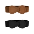 thumbnail image 1 of INSPIRE CHIC 2Pcs Women Interlock 8-shaped Faux Leather Buckle Elastic Waist Belts, 1 of 7