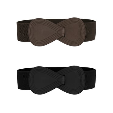INSPIRE CHIC 2Pcs Women Interlock 8-shaped Faux Leather Buckle Elastic Waist Belts