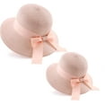 thumbnail image 1 of 2Pcs Women,Little Girls Straw Sun Hat Summer Beach Cap Foldable Visor Floppy Hats Wide Brim with Bowknot, 1 of 5