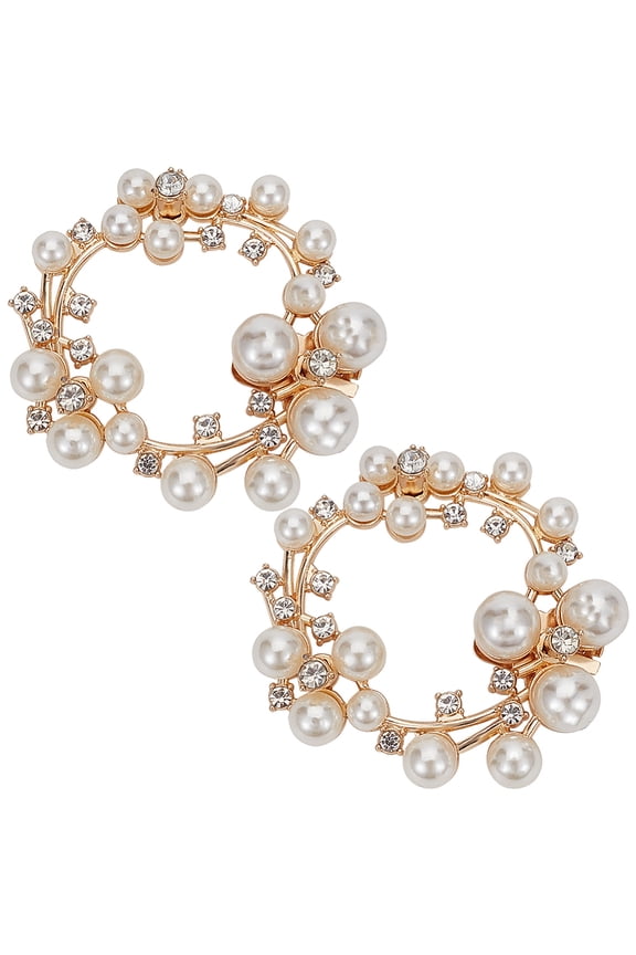 2Pcs Women Pearl Shoe Clips - Removable Shoe Buckles - Elegant Round Wreath - Decorative Accessories Wedding Party - Heels - Flats - Boots