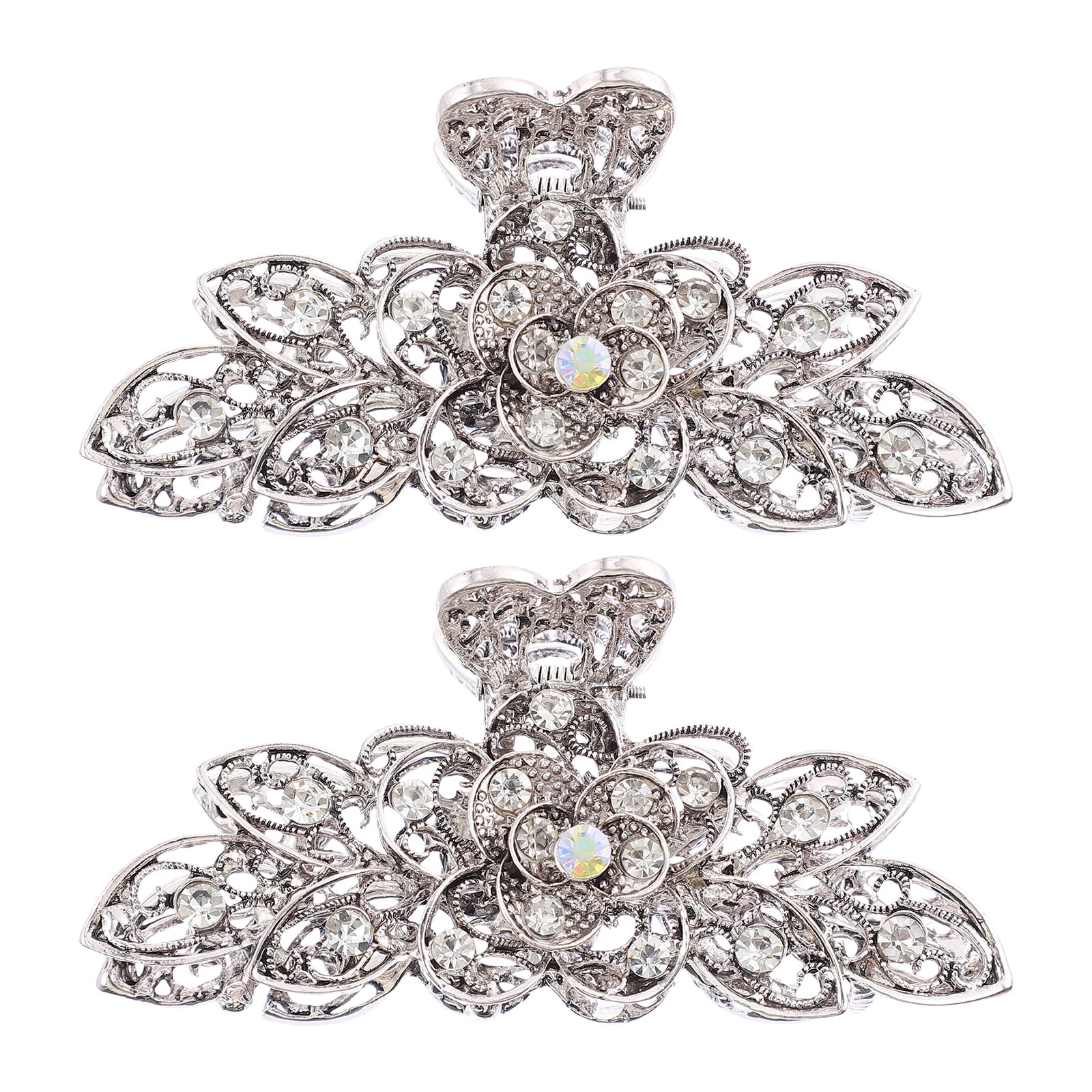 2Pcs Women Retro Rhinestone Hair Claw Jaw Clips Flower Hair Jaw Clips