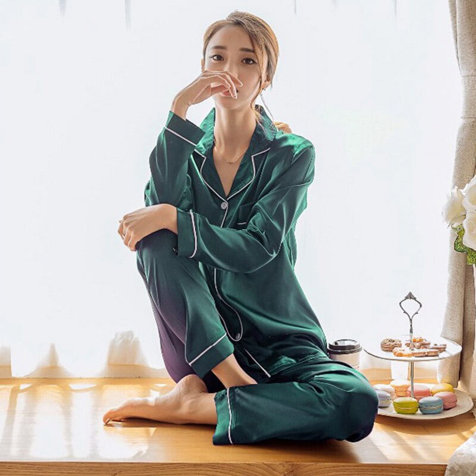 2Pcs Women Satin Silk Sleepwear Pyjamas Set Pijama Suit Female Sleep Two  Piece Set Loungewear Plus Size 