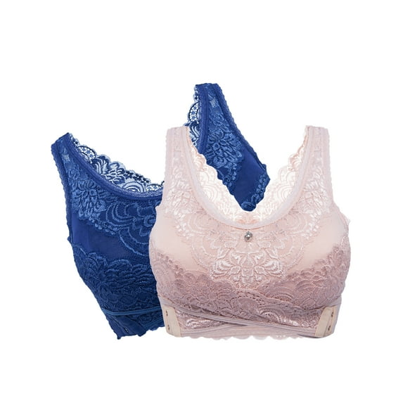2Pcs Women Sexy Front Cross Sports Bras Lace Bras Padded Sports Push up Bra Side Buckle Lace Vest Removable Soft Padded Cups Yoga Bras