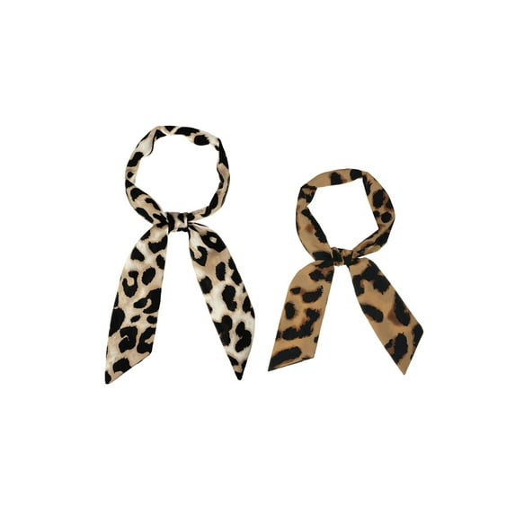 INSPIRE CHIC Women's 2Pcs Skinny Scarf Leopard Printed Long Neckerchief Hairband Neck Scarf Light Brown&Dark Brown