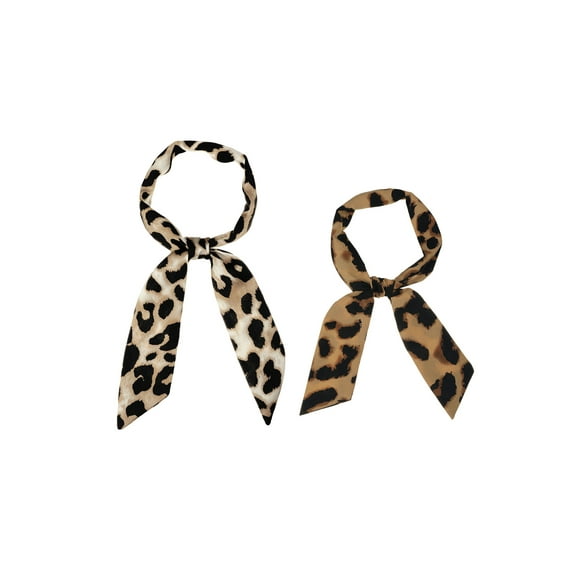 INSPIRE CHIC Women's 2Pcs Skinny Scarf Leopard Printed Long Neckerchief Hairband Neck Scarf Light Brown&Dark Brown