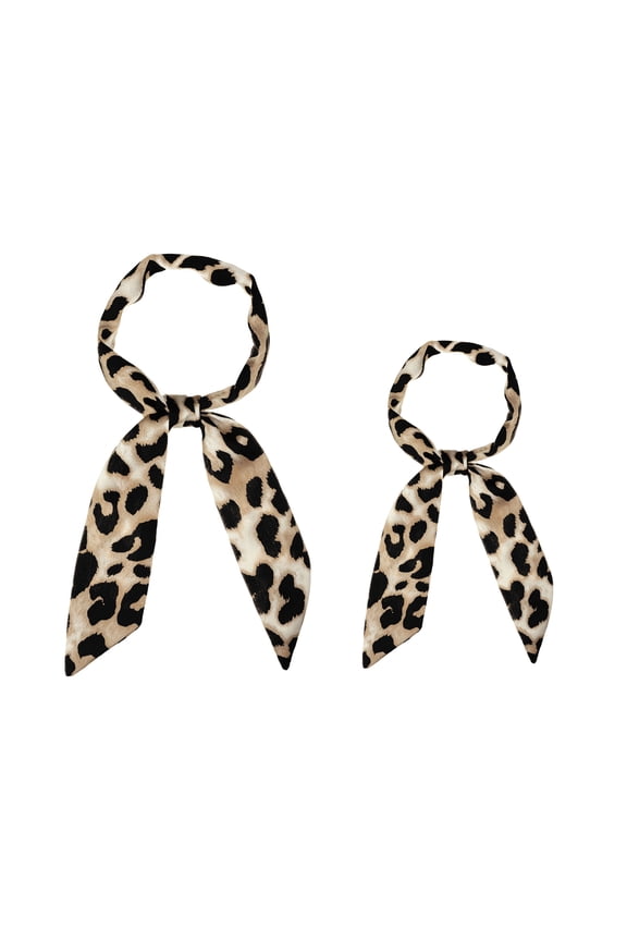 Women's 2Pcs Skinny Scarf Leopard Printed Long Neckerchief Hairband Neck Scarf Light Brown&Light Brown