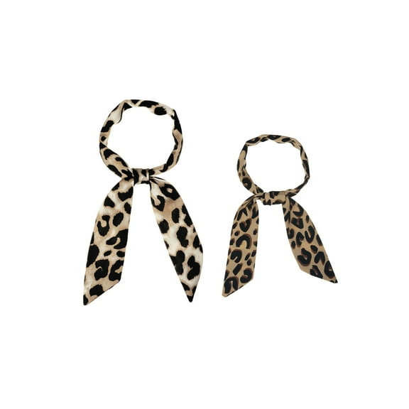 INSPIRE CHIC Women's 2Pcs Skinny Scarf Leopard Printed Long Neckerchief Hairband Neck Scarf Light Brown&Brown