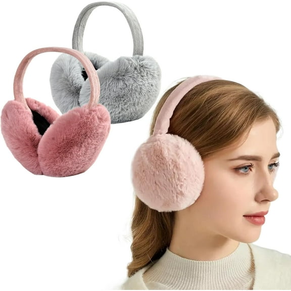 2Pcs Women Winter Ear Muffs Warm faux fur Earmuffs Foldable Ear Warmer Ladies Ear Covers
