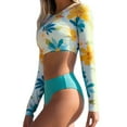 thumbnail image 1 of 2Pcs Women's Bikini Set - Long Sleeve Floral Print Crop Top & Briefs - UPF 50+ Sun Protection for Beach, Surfing & Water Sports, 1 of 8