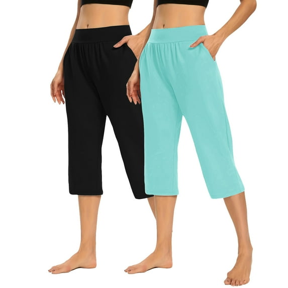 ZQUUVOU 2Pcs Women's Capris Pants Solid Elastic Waist Pocket Cropped Pants Casual Stretchy Stylish Pants For Spring Summer Women's Clothing Mint Green