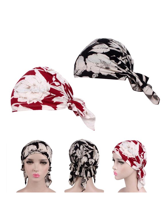 2Pcs Women's Chemo Cancer Pre Tied Head Scarf Hat Headwear