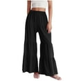 thumbnail image 1 of 2Pcs Women's Flowy Boho Elastic High Waist Ruffle Hem Wide Leg Beach Loose Palazzo Pants Summer Baggy Tiered Flared Trousers, 1 of 6