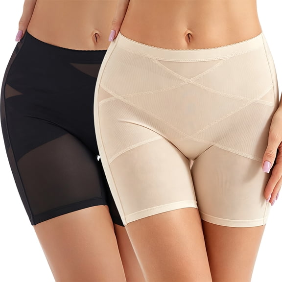 2Pcs Women's High Waisted Mesh Shaper Shorts, Tummy Control Butt Lifter Safety Pants