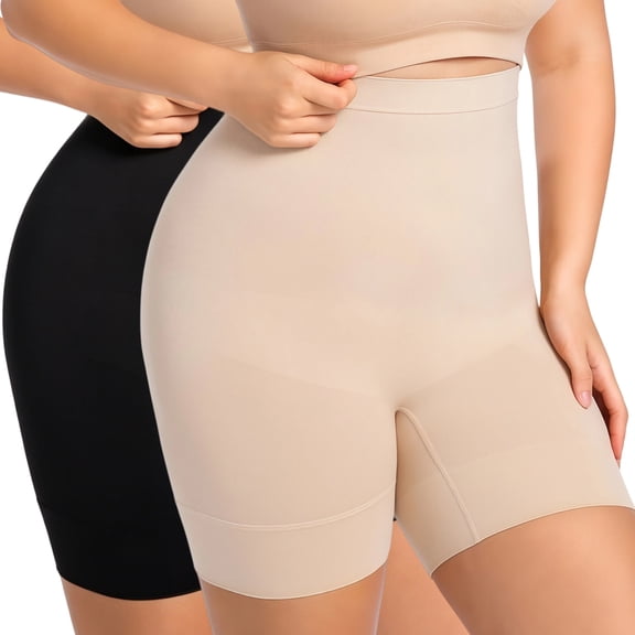 2Pcs Women's High Waisted Shapewear Shorts, Seamless Tummy Control Butt Lifter Safety Shorts