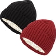 thumbnail image 1 of 2Pcs Womens Satin Lined Knit Beanie Hat Winter Warm Cuffed Knitted Silk Lining Hat Soft Stretch Cable Skull Cap, 1 of 7