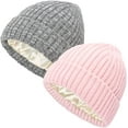 thumbnail image 1 of 2Pcs Womens Satin Lined Knit Beanie Hat Winter Warm Cuffed Knitted Silk Lining Hat Soft Stretch Cable Skull Cap, 1 of 7