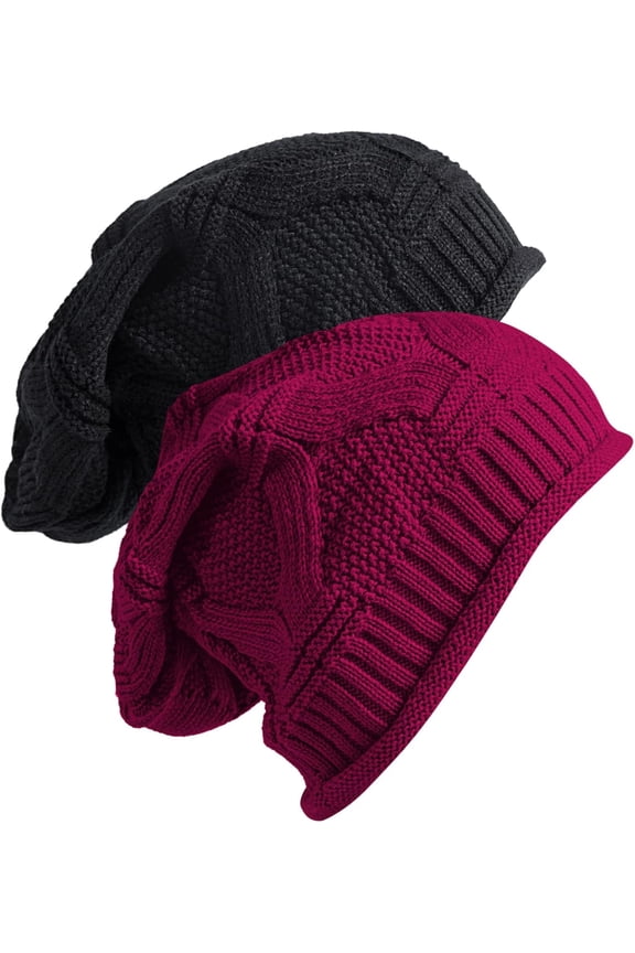 2Pcs Womens Slouchy Beanie Winter Knit Soft Hat for Women and Men