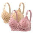 thumbnail image 1 of 2Pcs Womens Wireless Bras Pack Floral Printed Plus Size Everyday Comfort Bra Underwear Wire-free Bra for Old Women (3XL48/110CD, Beige&Pink), 1 of 2