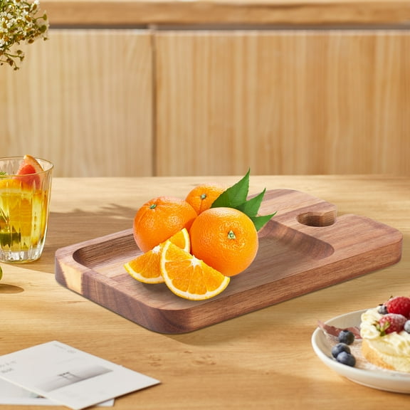 Sutowe 2Pcs Wood Appetizer Plates With Wine Glass Holder Easy to Clean Compact Wine Appetizer Plates Versatile Sturdy Wood Mini Charcuterie Boards for Wine Party Housewarming Party