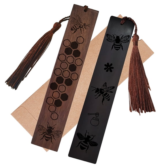 2Pcs Wood Bookmarks Set Laser Engraving Rectangle Bees 148x28mm